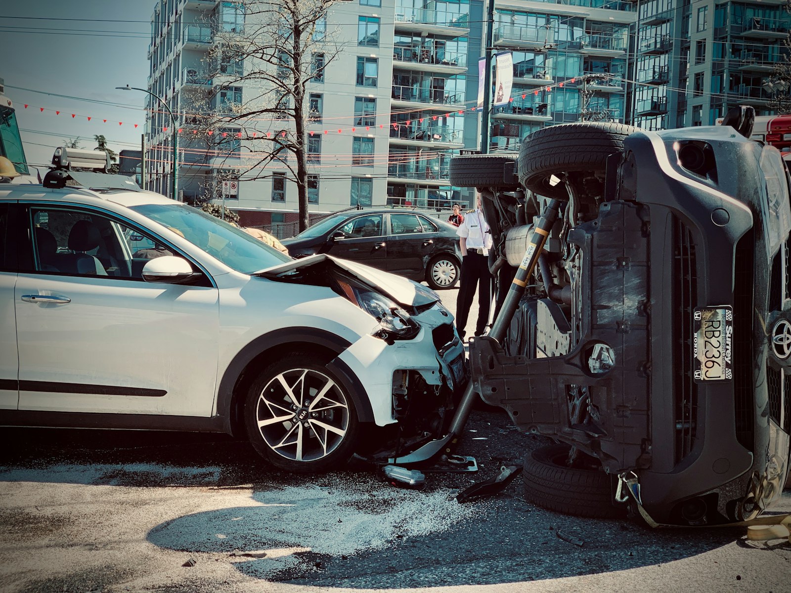 Two vehicles damaged after colliding on a roadway